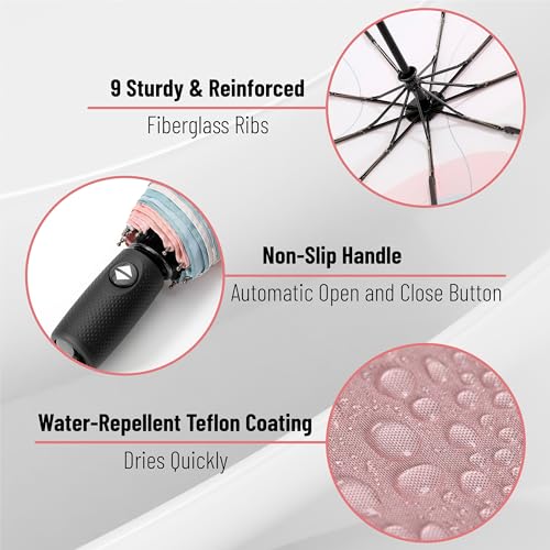 Mr. Pen- Windproof Travel Umbrella, Small Water-Resistant Automatic Folding Umbrella for Rain and Sun, Light, Compact and Portable for Women & Men, Fits Car & Backpack - color: Boho
