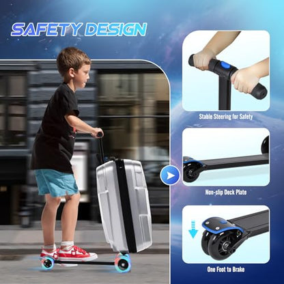 2-in-1 Folding Scooter Luggage for Kids & Adults, Ride-On Suitcase - color: silver