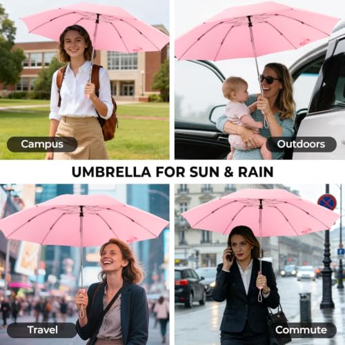 ZDSSM Inverted Umbrella for Rain, Compact Windproof Auto Open Close - color: Pink