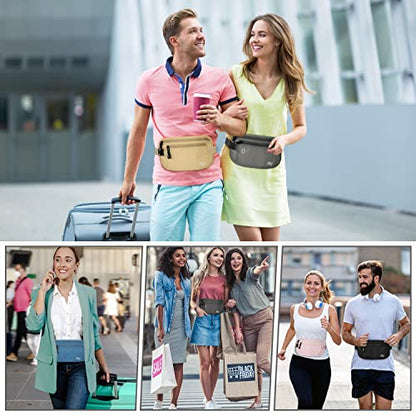 MoKo Travel Money Belt with RFID Blocking, 3 Pockets, Pink - color: Pink, size: Waist for 28"-50"