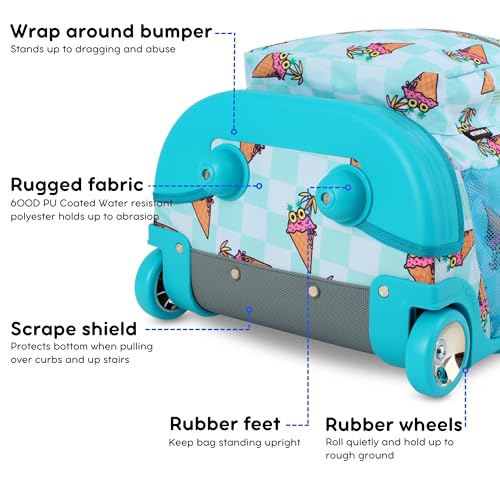 J World Sunrise Kids Rolling Backpack with Wheels for Girls Boys, Roller Bookbag for School, 18 x 13 x 9 Inches, Ice Cone - color: Ice Cone