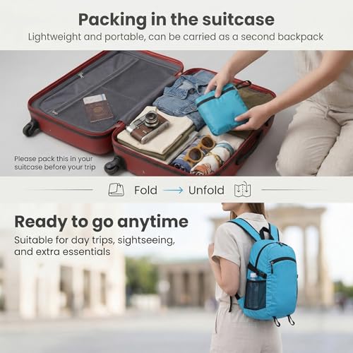 Lightweight Hiking Backpack 30L Packable Foldable Daypack Collapsible Travel Bag Water-Resistant for Women Men (Black) - color: Black, size: Large