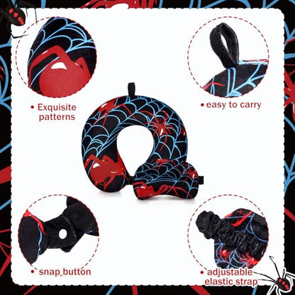 Gilprop 2 Pcs Spiderweb Neck Pillow for Travel with Sleep Eye Mask - style: Spiderweb