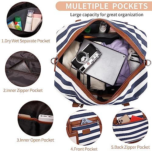 4PCS Weekender Bags for Women Large Overnight Weekend Travel Duffel Bags - color: Wide Blue White-CH