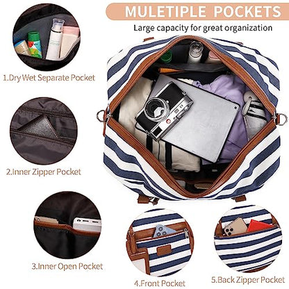 4PCS Weekender Bags for Women Large Overnight Weekend Travel Duffel Bags - color: Wide Blue White-CH