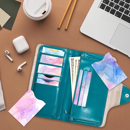 RFID Blocking Sleeves (10 RFID Blocking Sleeves, 10 Unique Designs) Identity Theft Protection Travel Case Set (Pink Marble Style - color: Pink Marble Style