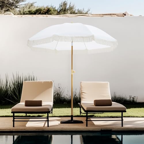 Aohanoi Outdoor Umbrella - Sun Protection, Rain Resistant, Windproof with Manual Open-Close Feature - Ideal for Beach, Camping, and Picnics - color: White