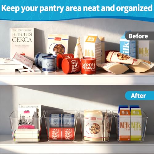 Clear Fridge Organizer Bins with Handles, 4 Pack Large 11.5×7.5×6 Inch - color: 4 Pack, size: L with Handles (11.5"L x 7.5"W x 6"H)