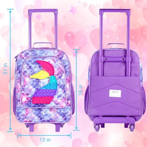 CCJPX Kids Luggage for Girls, 18" Carry on Suitcase with Wheels Mermaid - color: Purple-02