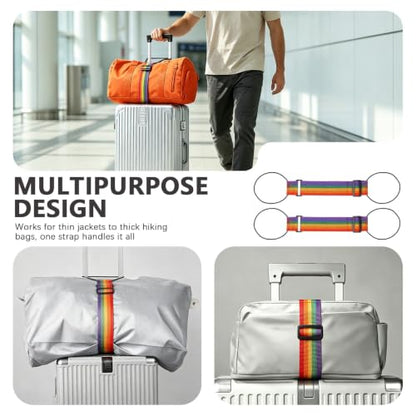 2-Pack Adjustable Luggage Connector Straps, Elastic Strap for Suitcase - color: Rainbow