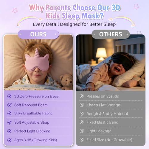Kids Sleep Mask, 3D Eye Mask for Kids with Adjustable Strap | 3D Contoured Sleeping Mask, Soft Light Blocking Kids Eye Mask for Sleeping, Gift for Girls Boys Age 3+ (Pink) - color: Pink