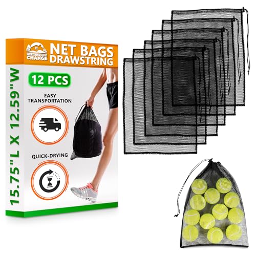 12 Pcs Mesh Laundry Bags Drawstring, 12.6x15.5 In, Polyester (Black) - color: Black