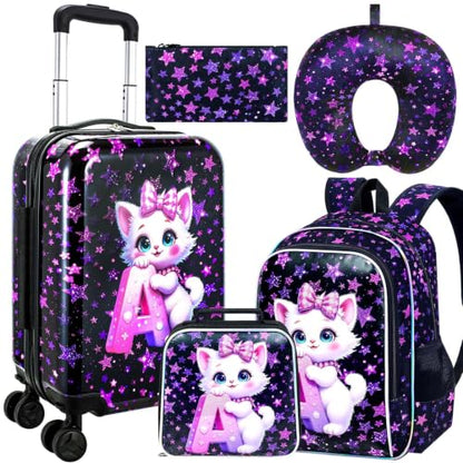 CCJPX 5PCS Kids Luggage Girls Suitcase, 16" Hardside Carry-on Set Cat - color: 01-hardside A-star Cat 5pc