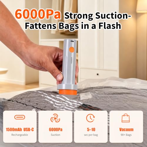 15 Pack Vacuum Bags for Travel with Rechargeable Wireless Air Pump, Space Saver Bags for Clothes, Compression Seal Packing Bags for Luggage Suitcase, Carry-on Size with Small Storage Pouch - size: 15 Combc