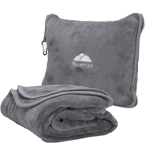 BlueHills Premium Soft Long Travel Blanket Pillow Airplane Large Size Gray - color: Gray-long-t052