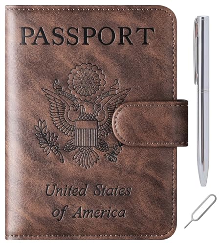 LOHASLIFE Passport Holder for Travel, Rfid Blocking Passport Cover Wallet - color: 120#Coffee