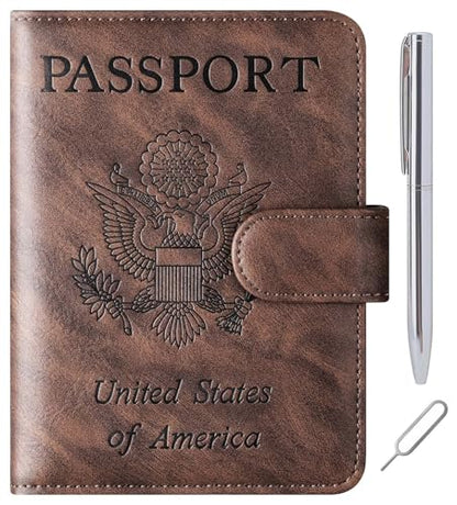 LOHASLIFE Passport Holder for Travel, Rfid Blocking Passport Cover Wallet - color: 120#Coffee