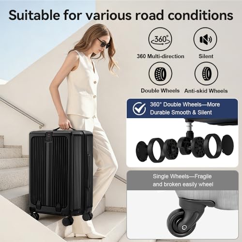 Front Pocket Carry On Luggage 22x14x9 Airline Approved, Black - color: Black-SK, size: 20 Inch