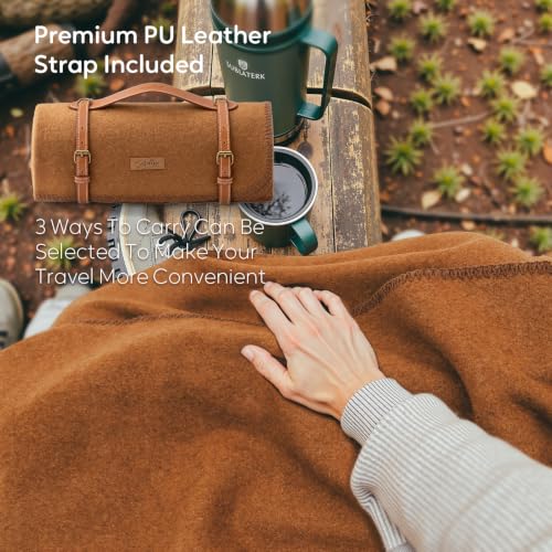 Molithe 100% Wool Blanket, 48" x 62", Warm, Thick, Washable, Military - color: Dark Camel, size: Medium