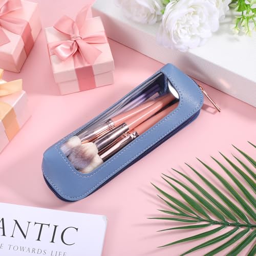 Small Makeup Brush Bag, Clear Portable PU Leather Makeup Pouch for Purse - color: Blue