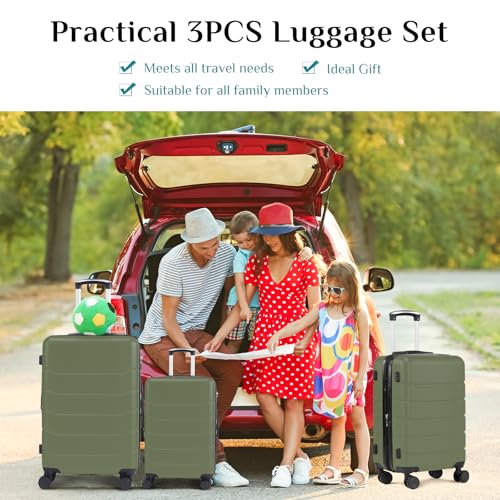 OLIXIS 3-Piece Luggage Set, Carry On Suitcases with Spinner Wheels, Expandable Travel Luggage with TSA Approved Lock & ABS Hard Shell, Olive Green, 20/24/28 Inch - color: Olive Green, size: 20/24/28IN