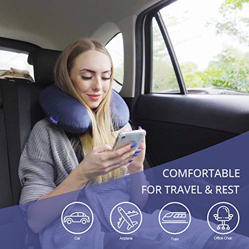 Fabuday Travel Pillow Memory Foam - Head Neck Support Airplane Pillow for Traveling, Car, Home, Office, Travel Neck Flight Pillow with Attachable Snap Strap Soft Washable Cover - color: Blue