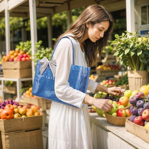 Lushandy PVC Tote Bag Women's Waterproof Jelly Beach Bag Work Hobo Handbag - color: Solid-blue