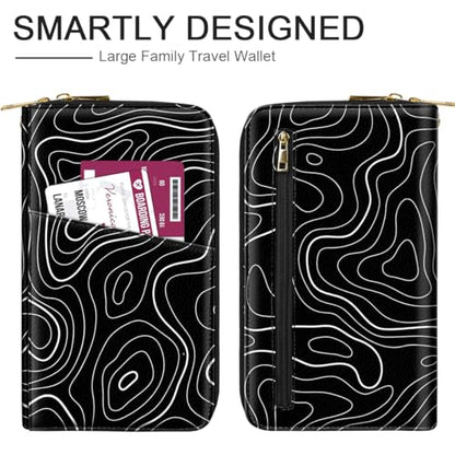 Family Passport Holder Wallet RFID Blocking Document Organizer - color: Topographic Line