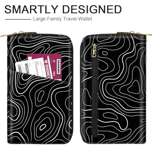 Family Passport Holder Wallet RFID Blocking Document Organizer - color: Topographic Line