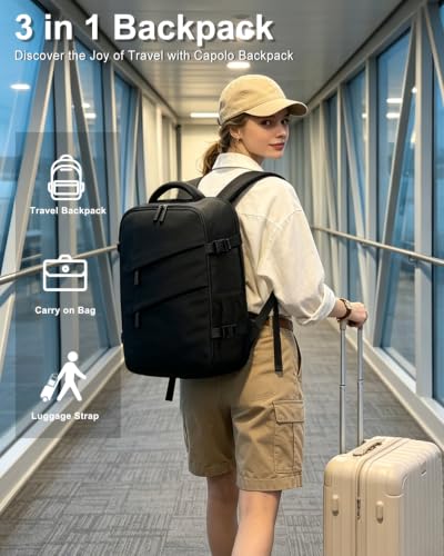 Capolo Travel Laptop Backpack Women Carry On Backpack Weekender Travel Bag - color: Black, size: XL-Large