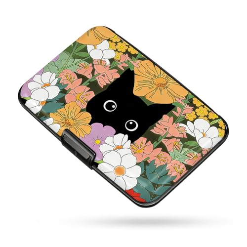 Credit Card Holder for Women Men Cat Hiding in Flowers | ABS Business ID Case,Hard Case Large Capacity 6 Slots, Waterproof Durable ，Secure Closure Slim Small Credit Card Protector - color: Cat Hiding in Flowers