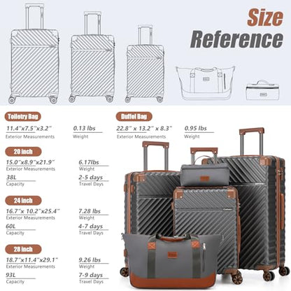 Cosbarn Luggage Sets 5 Pcs Suitcases with Wheels, 20"/24"/28",Gray - color: Gray, size: 5 Piece Sets (20/24/28/Db/Tb)