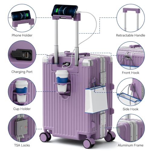 Carry On Luggage, Zipperless Aluminum Frame Suitcase, Purple, 20 in - color: Purple, size: 20in