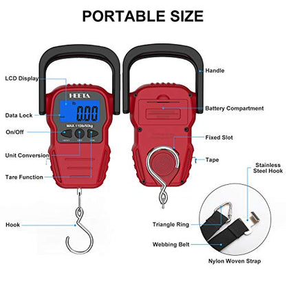 HEETA Fish Scale Digital Fishing Luggage Weight Scale with Measuring Tape - color: Red