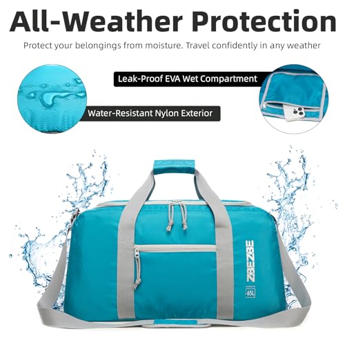 Foldable Travel Duffel Bag 65L, Large Capacity Bag for Trips - color: Light Blue, size: 65L