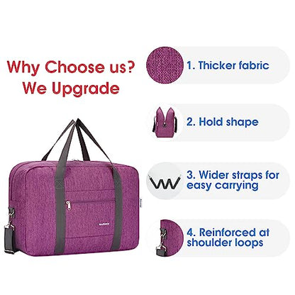 Narwey Personal Item Travel Bag, Carry on Foldable Duffle Bag for Women Men - color: ZA-Thick Dark Purple