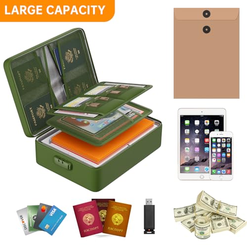 DocSafe 5200°F Fireproof Document Organizer Box with Lock, Green (Soft) - color: Green, size: 15"x11"x4.1"