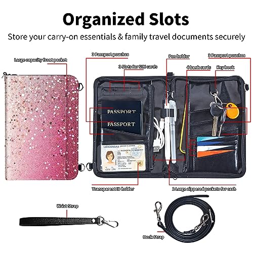 Family Passport Holder Wallet,Pink Glitter - color: Pink Glitter