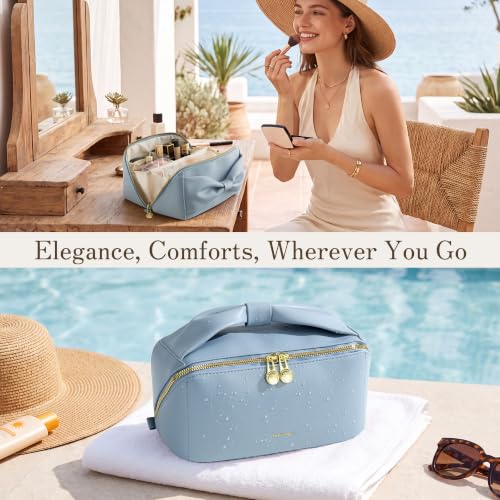SHOWKOO Cosmetic Bag for Women, WideOpen Travel Makeup Bag with Compartment - color: Dusty Blue