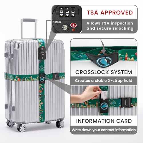 Travelkin Luggage Straps TSA Approved, Suitcase Straps with TSA Lock - color: Green