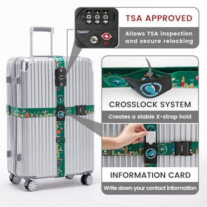 Travelkin Luggage Straps TSA Approved, Suitcase Straps with TSA Lock - color: Green