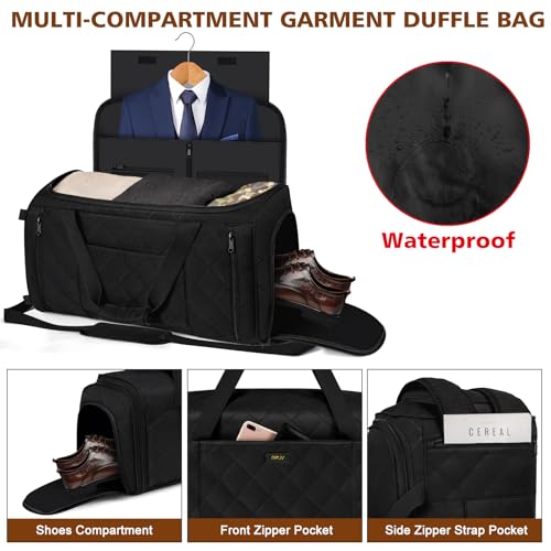 Convertible Garment Bag for Travel, 4-in-1 Backpack for Women Men, 3pcs 50L - color: D2-Black