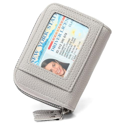 RNIEGA Credit Card Holder Wallet RFID Blocking Leather Small Wallet for Women Double Zipper Wallet with ID Window - color: A-Grey