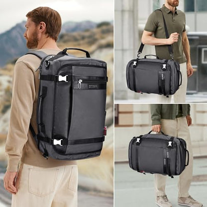 WITZMAN Travel Backpack for Men 35L Carry-on Luggage Bag USB Charging Port - color: Silvery Grey