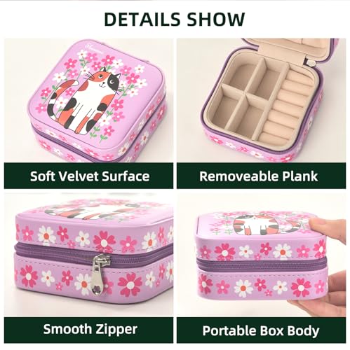shunmei Mini Travel Jewelry Box, Personalised Pattern, Pink Cat - style: Pink Cat