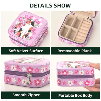 shunmei Mini Travel Jewelry Box, Personalised Pattern, Pink Cat - style: Pink Cat