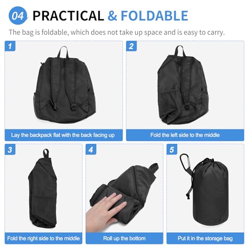 Hiking Backpack 20L Foldable Daypack for Men Women Nylon Black - color: Black