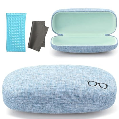 Vemiss Hard Shell Sunglasses Case, Large Linen Fabric Protective Glasses Case for Men Women - color: Blue 2, size: Sunglass Case