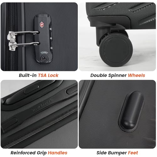 Travelhouse 9-Piece Hardshell Luggage Set with Spinner Wheels & TSA Lock - color: BLACK