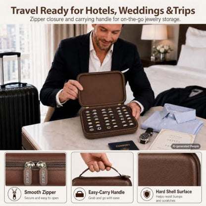 GWCASE Ring Organizer Box 42-Slot Hard Shell Case Holds 50+ Pieces, Coffee - color: Coffee Brown